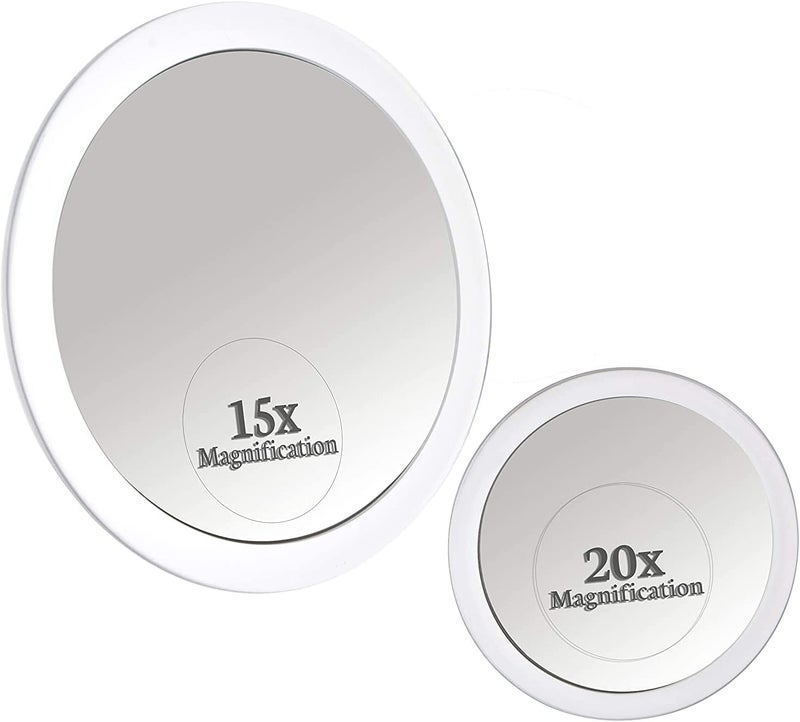 MIRRORVANA 20X & 15X Magnifying Mirror Set with 3 Suction Cups Each - Compact & Travel Ready Mirror for Makeup - Sizes: 6" and 4" Wide - Image 1